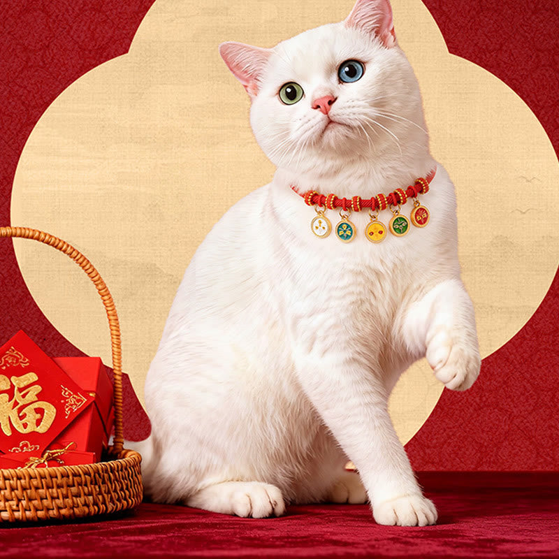 Buddha Stones Red String Bead Compass Gourd Protection Adjustable Cats Dogs Pet Collar