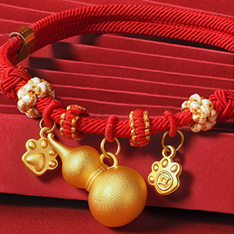 Buddha Stones Red String Bead Compass Gourd Protection Adjustable Cats Dogs Pet Collar