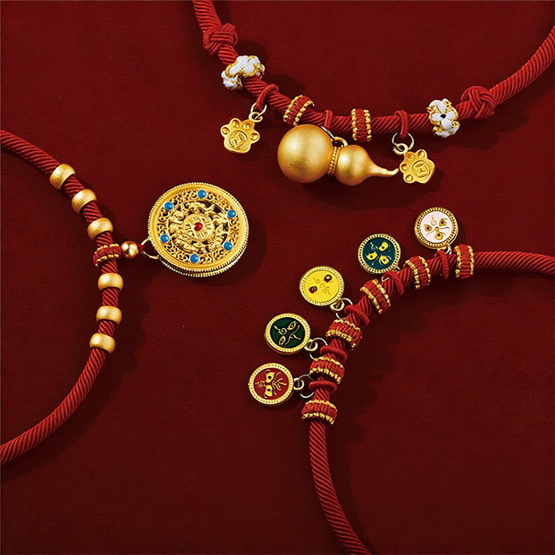 Buddha Stones Red String Bead Compass Gourd Protection Adjustable Cats Dogs Pet Collar
