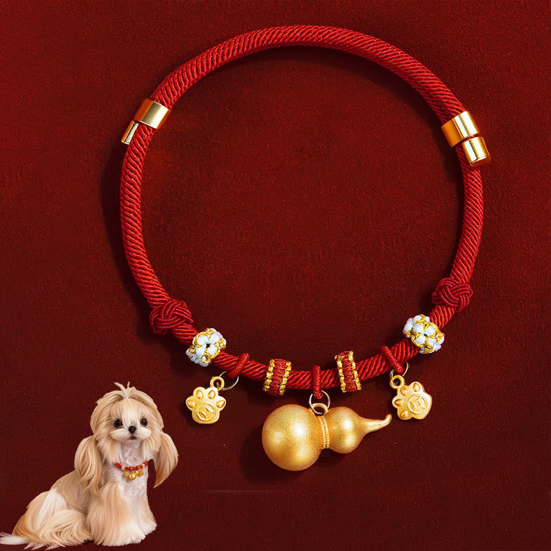 Buddha Stones Red String Bead Compass Gourd Protection Adjustable Cats Dogs Pet Collar