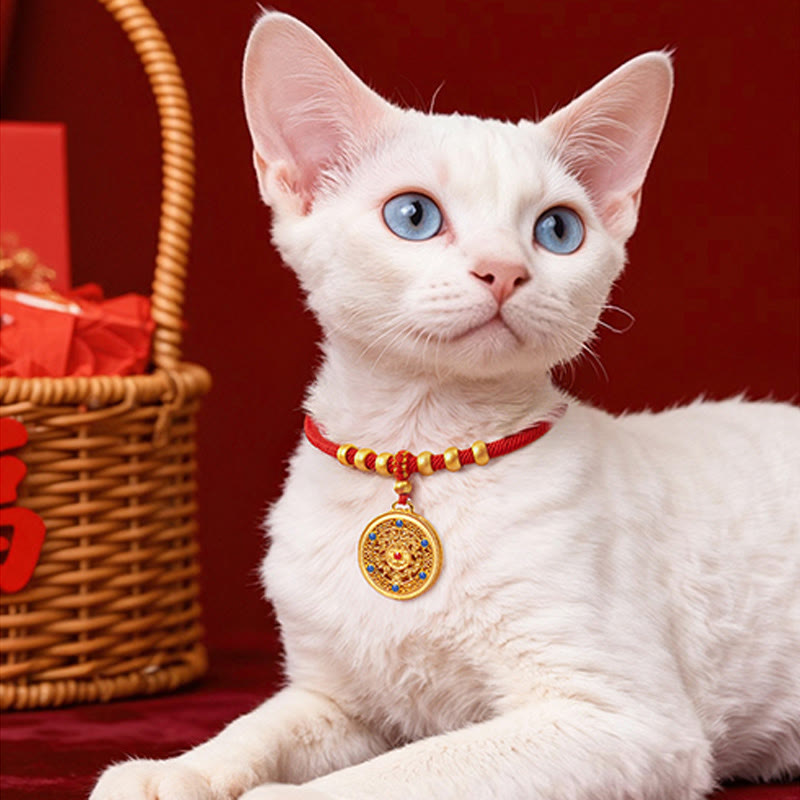 Buddha Stones Red String Bead Compass Gourd Protection Adjustable Cats Dogs Pet Collar