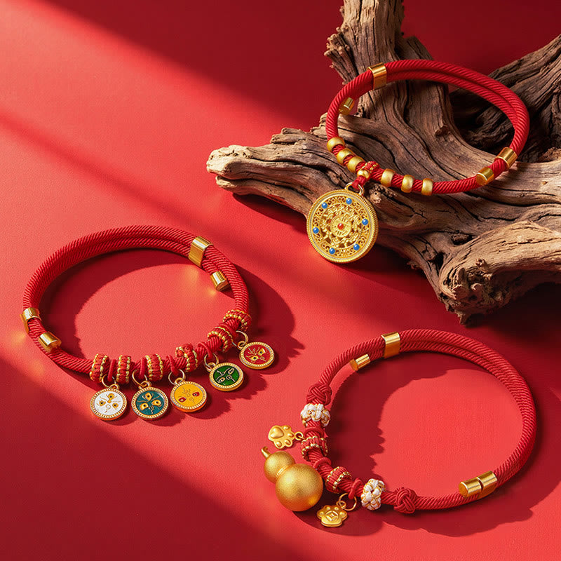 Buddha Stones Red String Bead Compass Gourd Protection Adjustable Cats Dogs Pet Collar