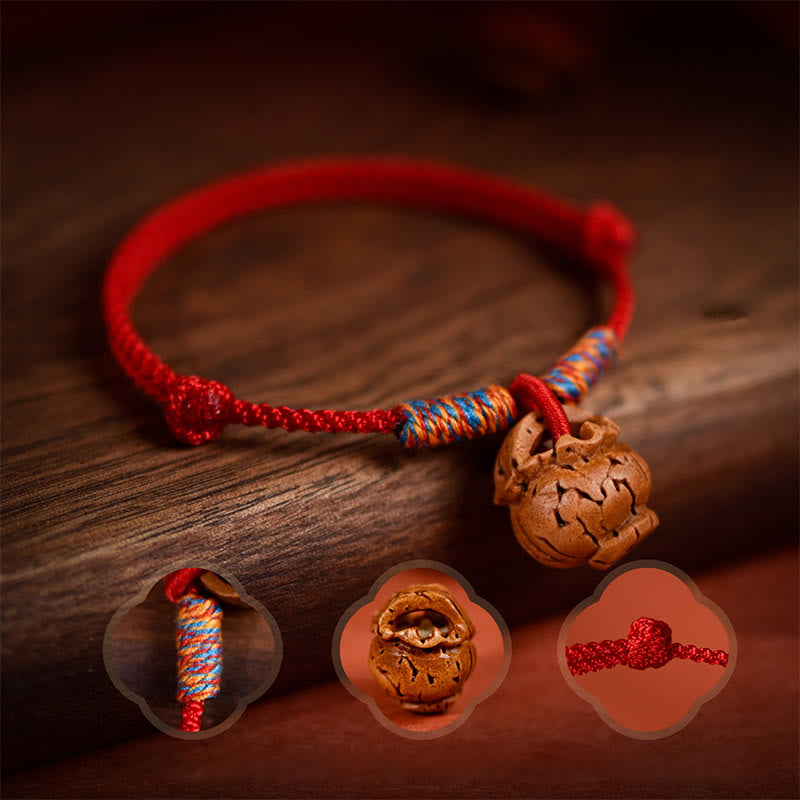 Buddha Stones Plaited Peach Pit Red String Strength Adjustable Cats Dogs Pet Collar