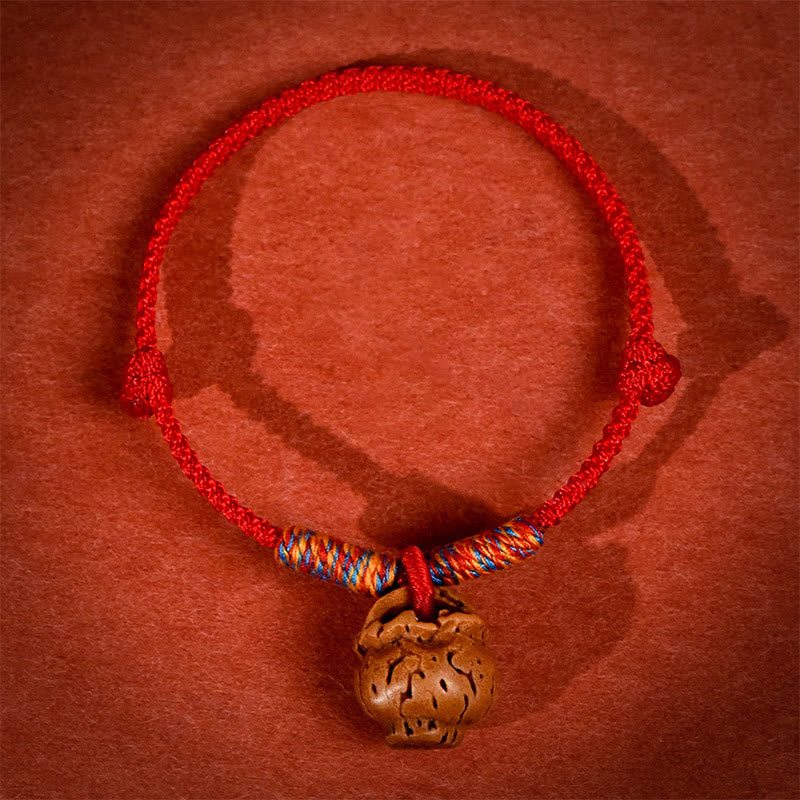 Buddha Stones Plaited Peach Pit Red String Strength Adjustable Cats Dogs Pet Collar