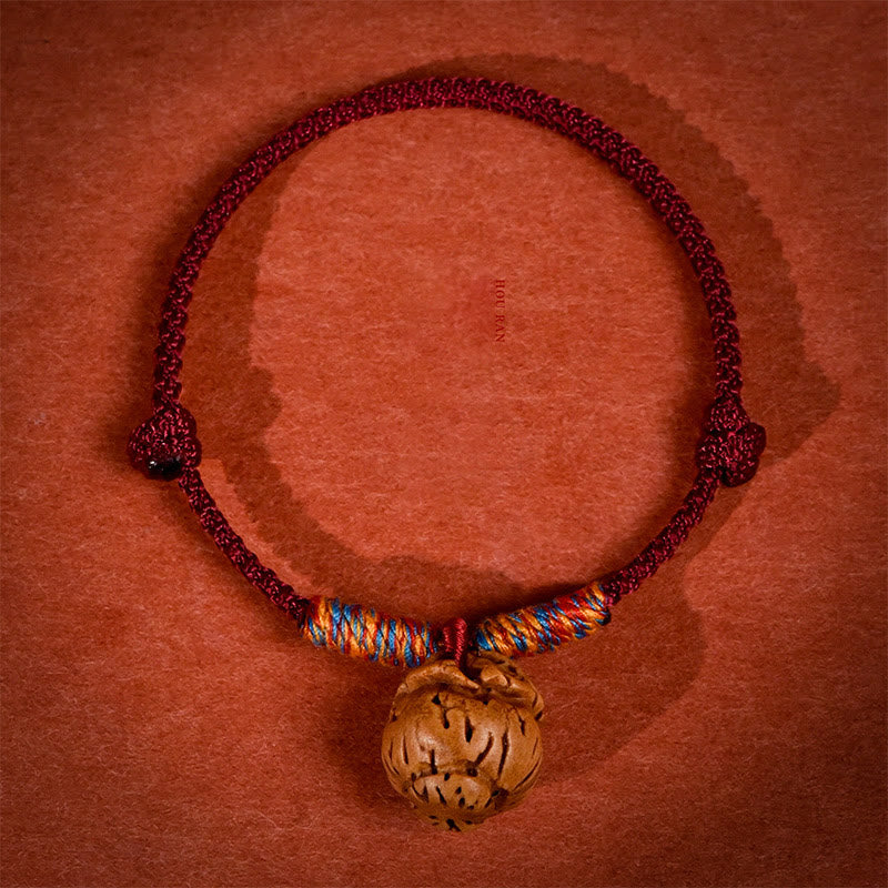 Buddha Stones Plaited Peach Pit Red String Strength Adjustable Cats Dogs Pet Collar