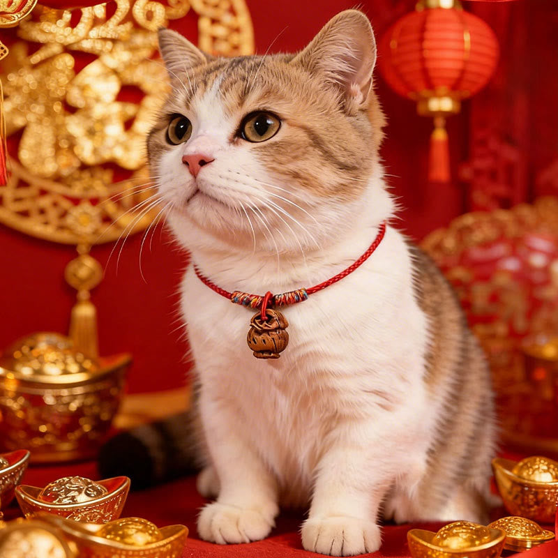 Buddha Stones Plaited Peach Pit Red String Strength Adjustable Cats Dogs Pet Collar