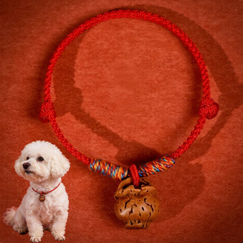 Buddha Stones Plaited Peach Pit Red String Strength Adjustable Cats Dogs Pet Collar