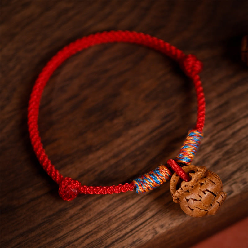 Buddha Stones Plaited Peach Pit Red String Strength Adjustable Cats Dogs Pet Collar