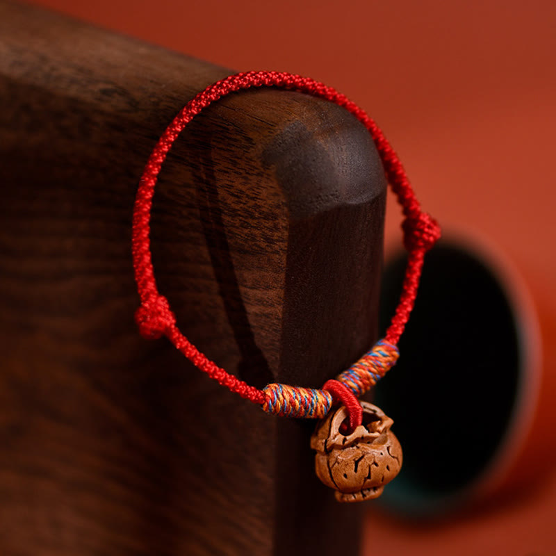 Buddha Stones Plaited Peach Pit Red String Strength Adjustable Cats Dogs Pet Collar
