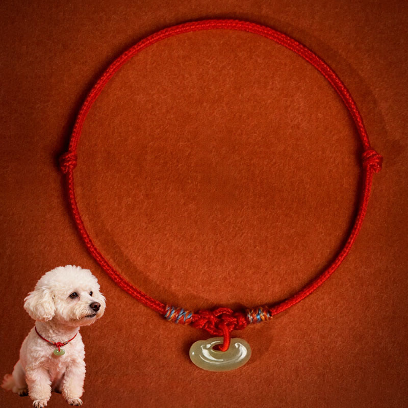 Buddha Stones Red String Plaited Jade Protection Adjustable Cats Dogs Pet Collar
