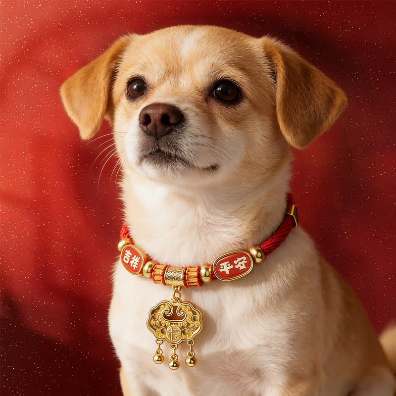 Buddha Stones Red String Bead Fu Character Luck Adjustable Cats Dogs Pet Collar