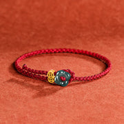 Buddha Stones Jade Flower Luck Copper Coin Red String Bracelet