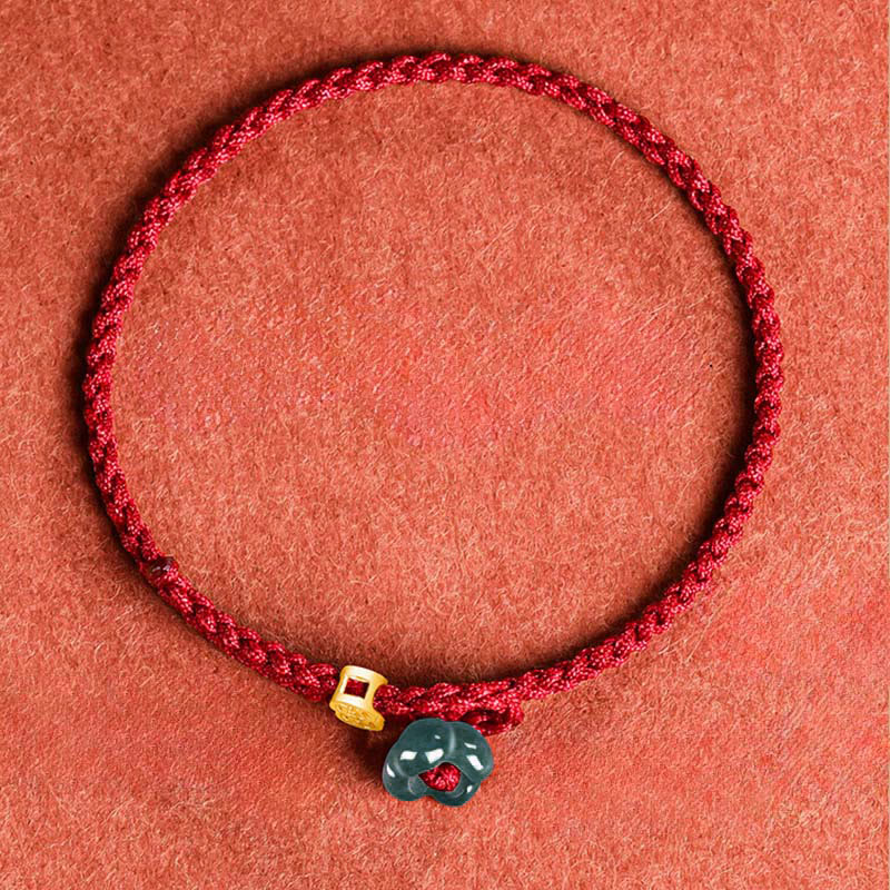 EverestArtstudios Jade Flower Luck Copper Coin Red String Bracelet