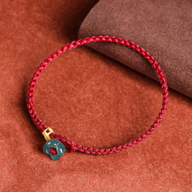 EverestArtstudios Jade Flower Luck Copper Coin Red String Bracelet