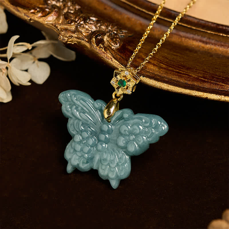 EverestArtstudios "FOR DEAREST MOTHER" Jade Butterfly Abundance Necklace Pendants Includes Gift Message Card