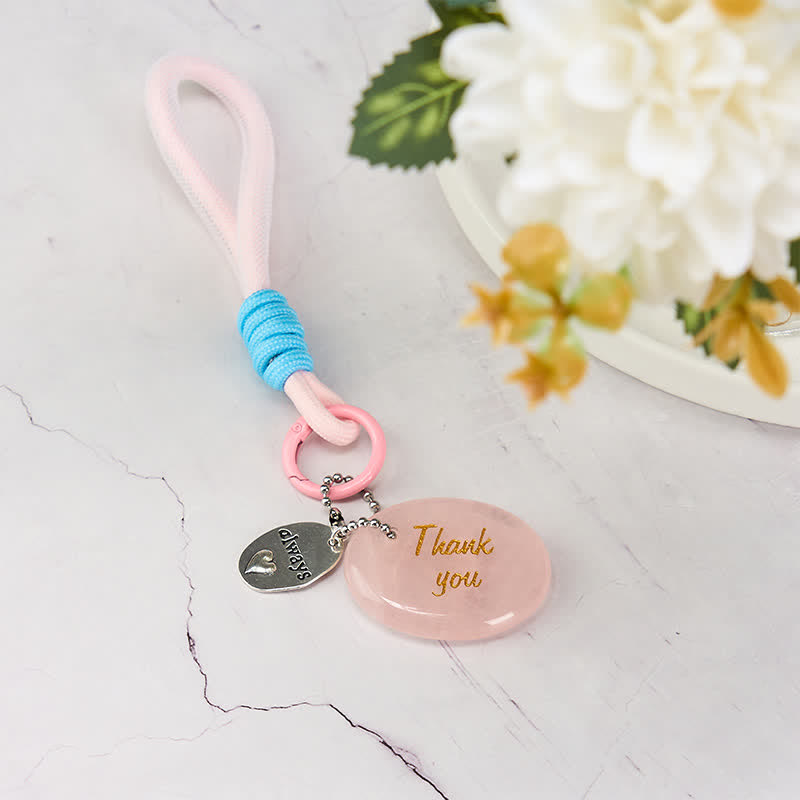 Buddha Stones Thank You Gifts Natural Rose Quartz Crystal Healing Key Chain Hanging Decoration