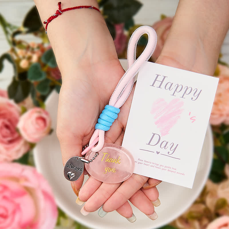 Buddha Stones Thank You Gifts Natural Rose Quartz Crystal Healing Key Chain Hanging Decoration