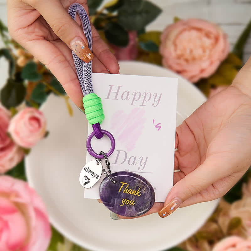 Buddha Stones Thank You Gifts Natural Amethyst Positive Key Chain Hanging Decoration