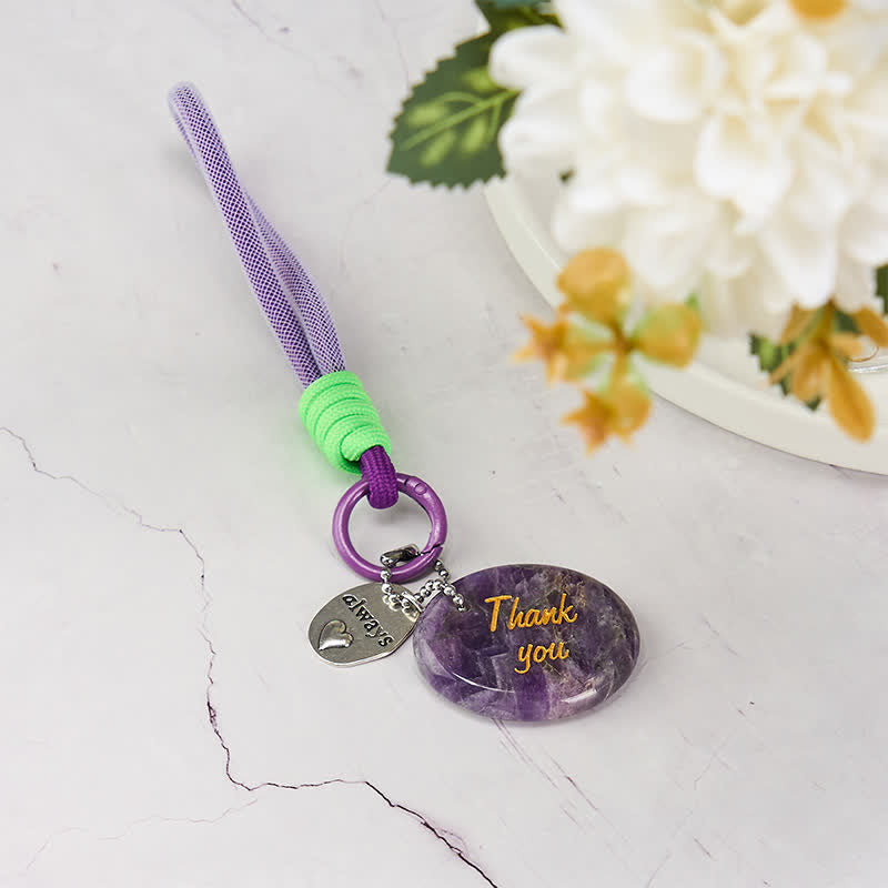 Buddha Stones Thank You Gifts Natural Amethyst Positive Key Chain Hanging Decoration