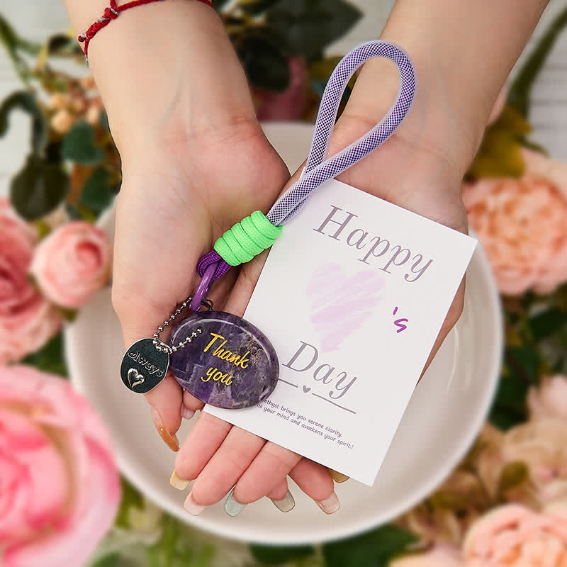 Buddha Stones Thank You Gifts Natural Amethyst Positive Key Chain Hanging Decoration