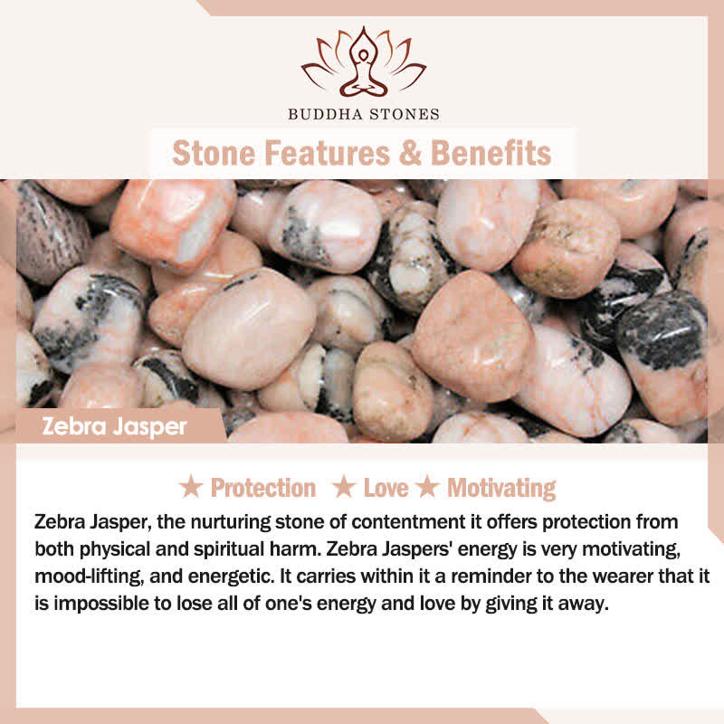 Buddha Stones 3pcs Zebra Jasper Lotus Enlightenment Beaded Bracelet