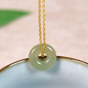 EverestArtstudios Natural Green Jade Peace Buckle Prosperity Necklace Pendant