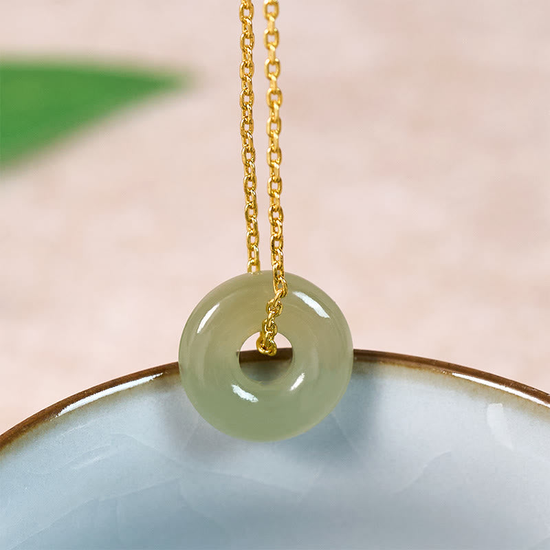 EverestArtstudios Natural Green Jade Peace Buckle Prosperity Necklace Pendant