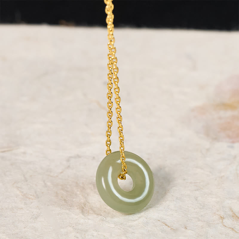 EverestArtstudios Natural Green Jade Peace Buckle Prosperity Necklace Pendant
