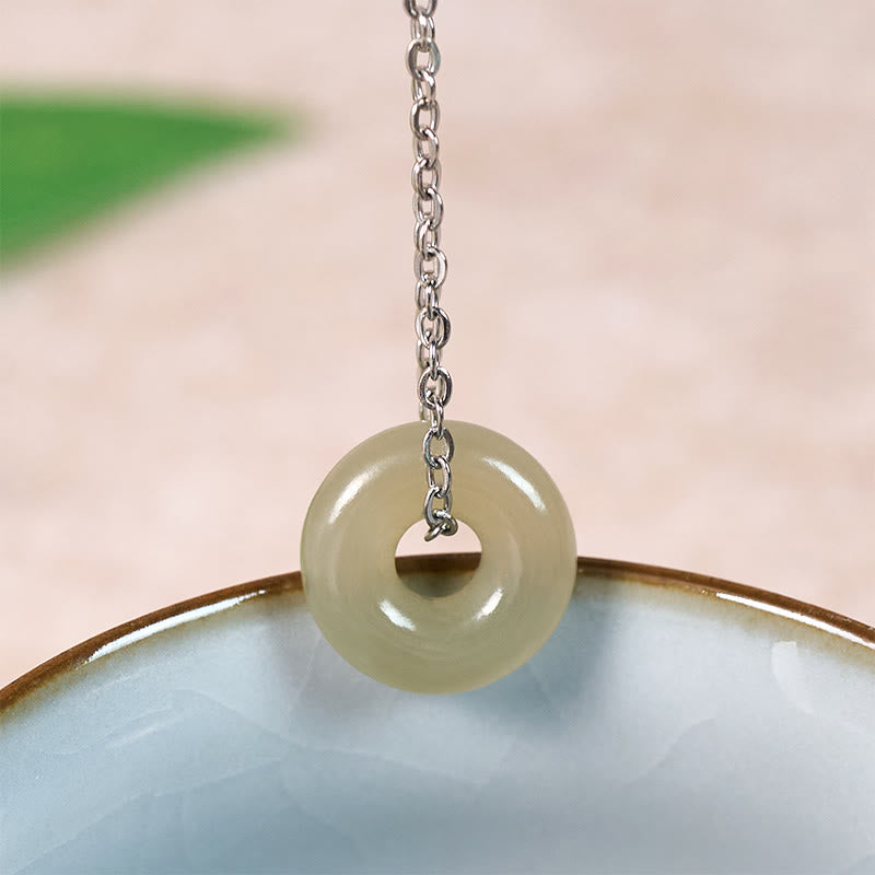 EverestArtstudios Natural Green Jade Peace Buckle Prosperity Necklace Pendant