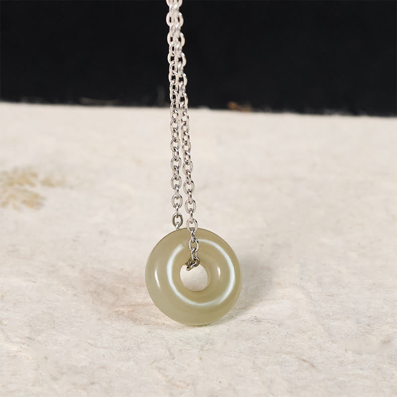 EverestArtstudios Natural Green Jade Peace Buckle Prosperity Necklace Pendant