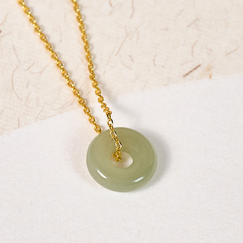 EverestArtstudios Natural Green Jade Peace Buckle Prosperity Necklace Pendant