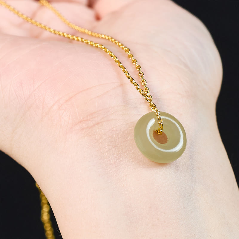 EverestArtstudios Natural Green Jade Peace Buckle Prosperity Necklace Pendant