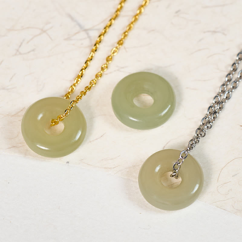 EverestArtstudios Natural Green Jade Peace Buckle Prosperity Necklace Pendant