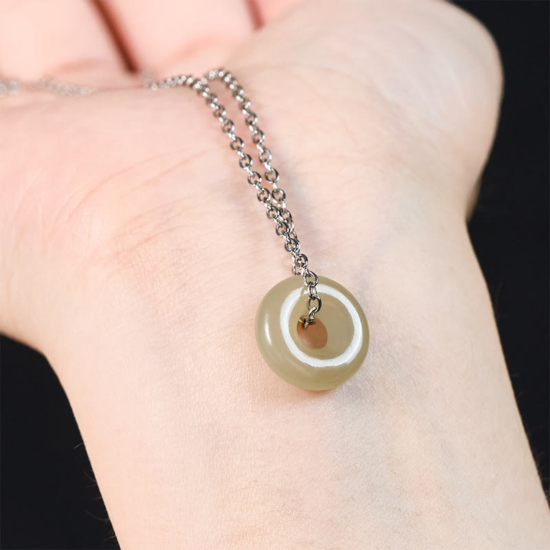 EverestArtstudios Natural Green Jade Peace Buckle Prosperity Necklace Pendant