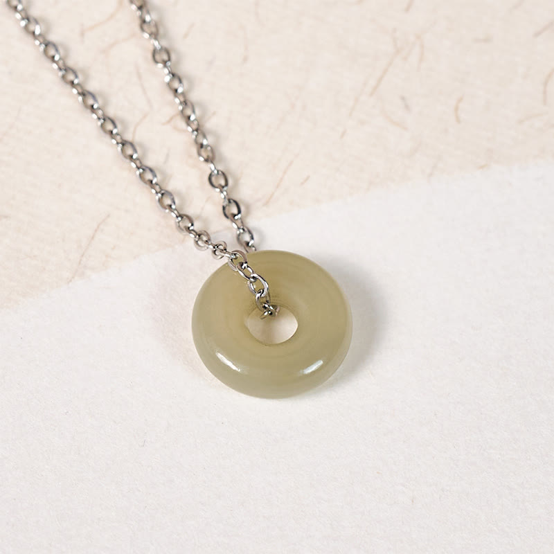 EverestArtstudios Natural Green Jade Peace Buckle Prosperity Necklace Pendant