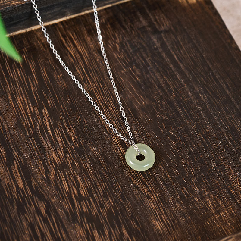 EverestArtstudios Natural Green Jade Peace Buckle Prosperity Necklace Pendant