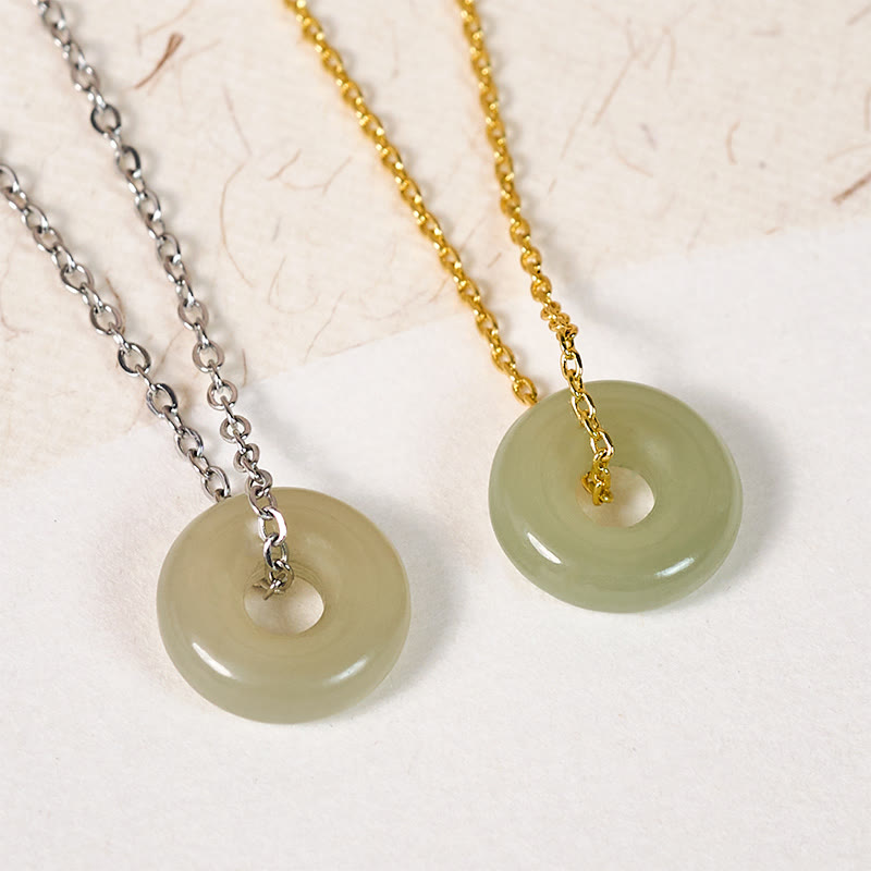 EverestArtstudios Natural Green Jade Peace Buckle Prosperity Necklace Pendant