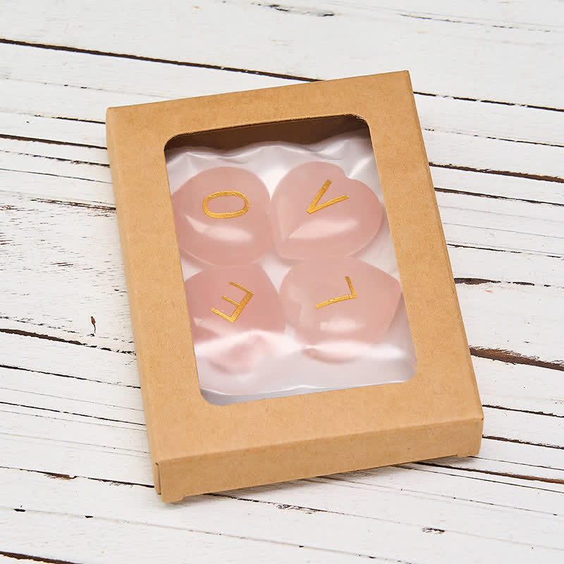 Buddha Stones 4Pcs Love & Comfort Heart Pattern Natural Rose Quartz Healing Crystal Stone Decor