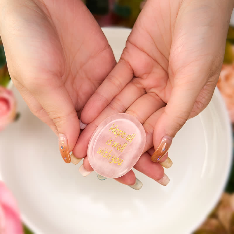 Buddha Stones Hope All Is Well With You Natural Rose Quartz Palm Stone Compassion Crystal Decor