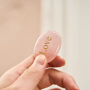 Buddha Stones LOVE Engraved Natural Rose Quartz Palm Stone Healing Crystal Decor