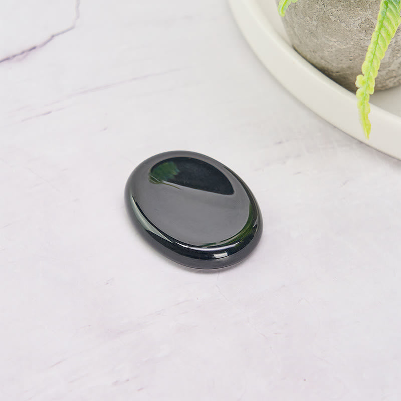 Buddha Stones Protection & Grounding Natural Small Black Obsidian Worry Stone Crystal Decor 3.5*4.5cm