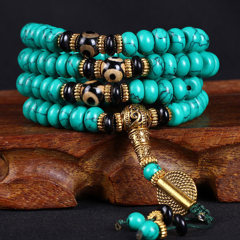 EverestArtStudios Tibetan 108 Beads Turquoise Dzi Bead Wisdom Balance Mala