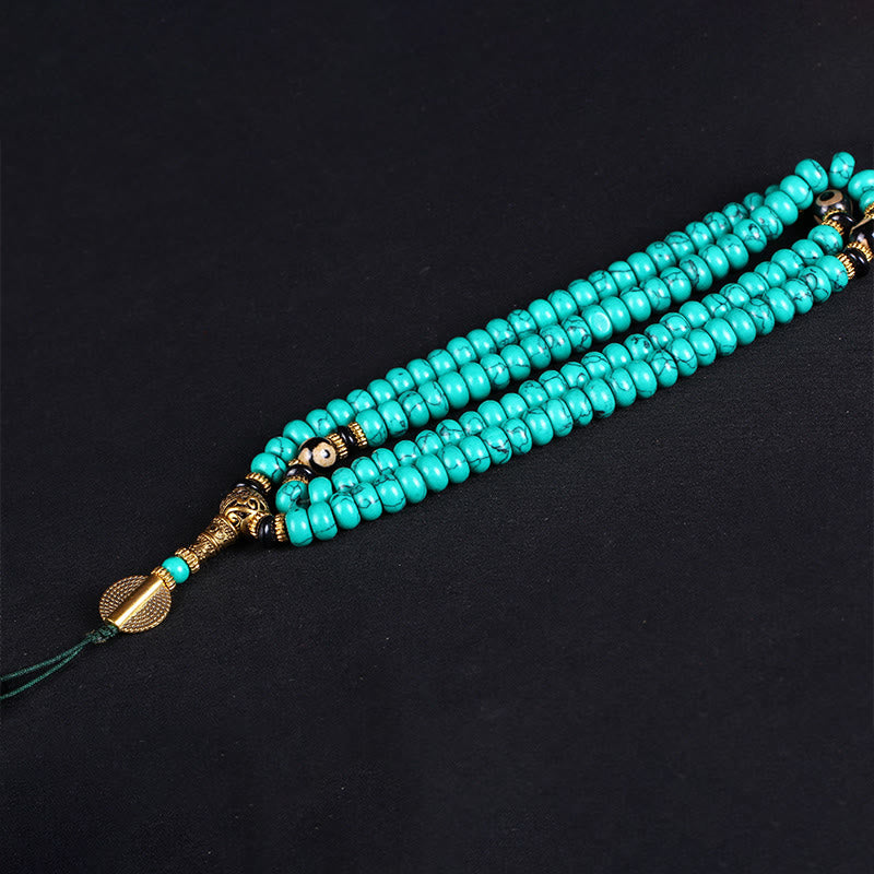EverestArtStudios Tibetan 108 Beads Turquoise Dzi Bead Wisdom Balance Mala