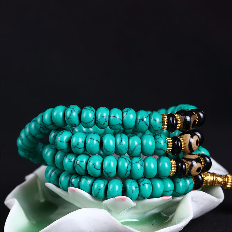 EverestArtStudios Tibetan 108 Beads Turquoise Dzi Bead Wisdom Balance Mala