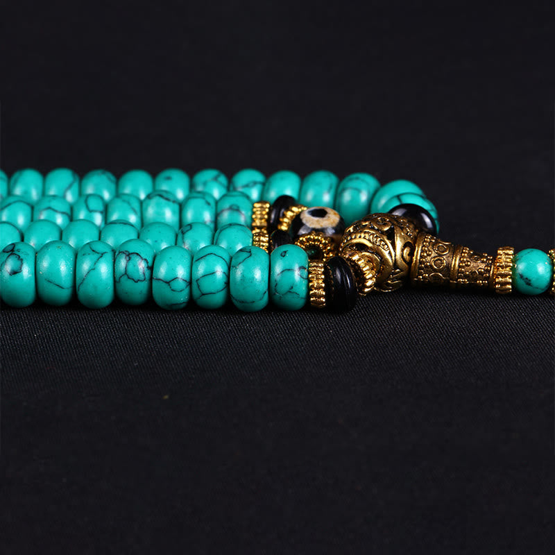 EverestArtStudios Tibetan 108 Beads Turquoise Dzi Bead Wisdom Balance Mala