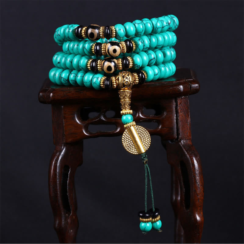 EverestArtStudios Tibetan 108 Beads Turquoise Dzi Bead Wisdom Balance Mala