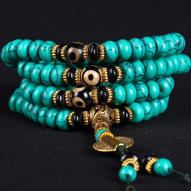 EverestArtStudios Tibetan 108 Beads Turquoise Dzi Bead Wisdom Balance Mala