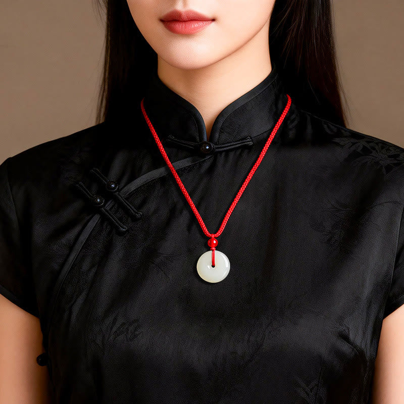EverestArtstudios Jade Peace Buckle Abundance Red Rope Necklace Pendant