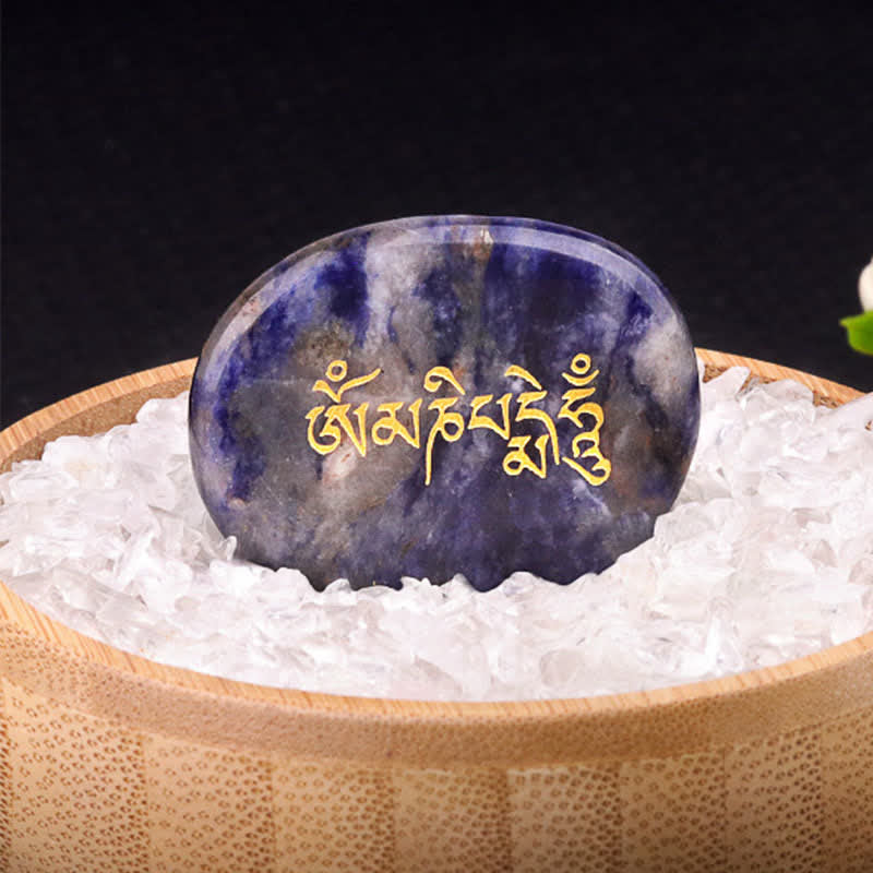EverestArtStudios Om Mani Padme Hum Amethyst Tiger Eye Palm Stone Crystal Decor 35*45mm