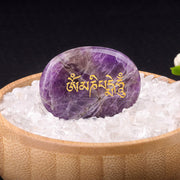 EverestArtStudios Om Mani Padme Hum Amethyst Tiger Eye Palm Stone Crystal Decor 35*45mm